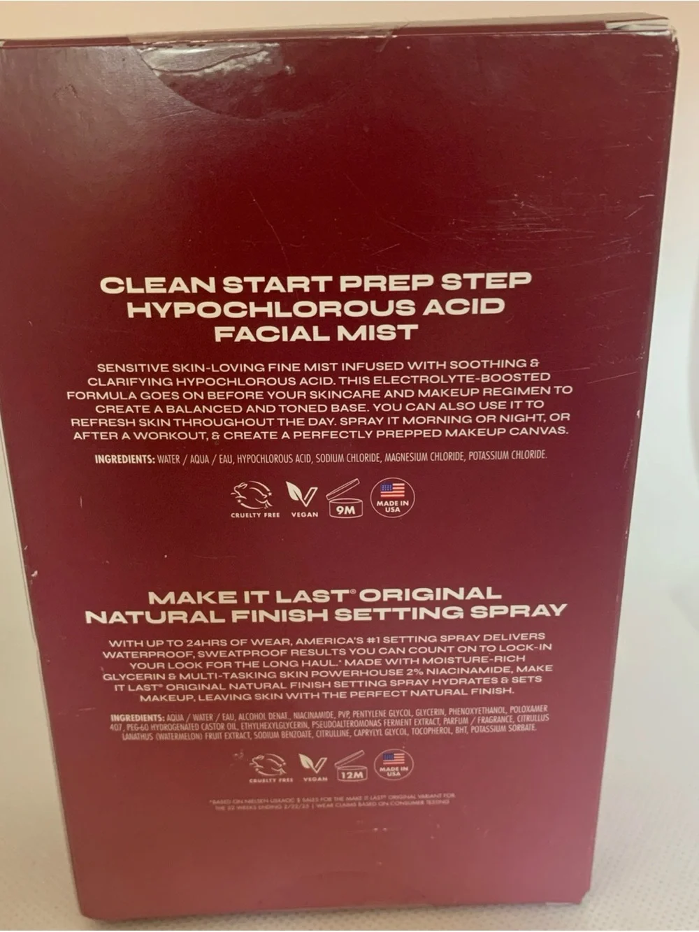 Milani Prep + Set Facial Spray Duo - Clean Start Prep Sprays NIB 60ml Each